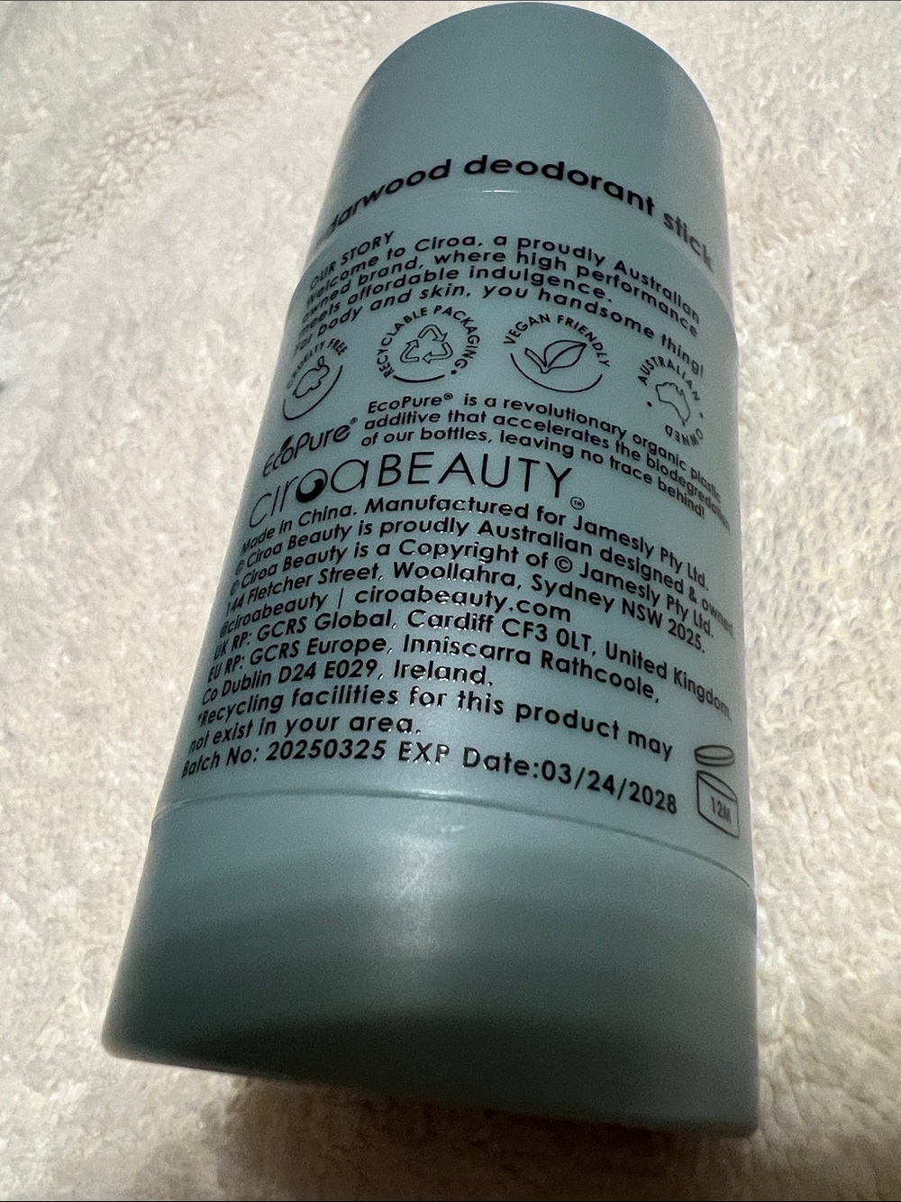 Ciroa deodorant stick + shea butter 2.6 oz Charcoal & Cedarwood - Picture 3 of 4